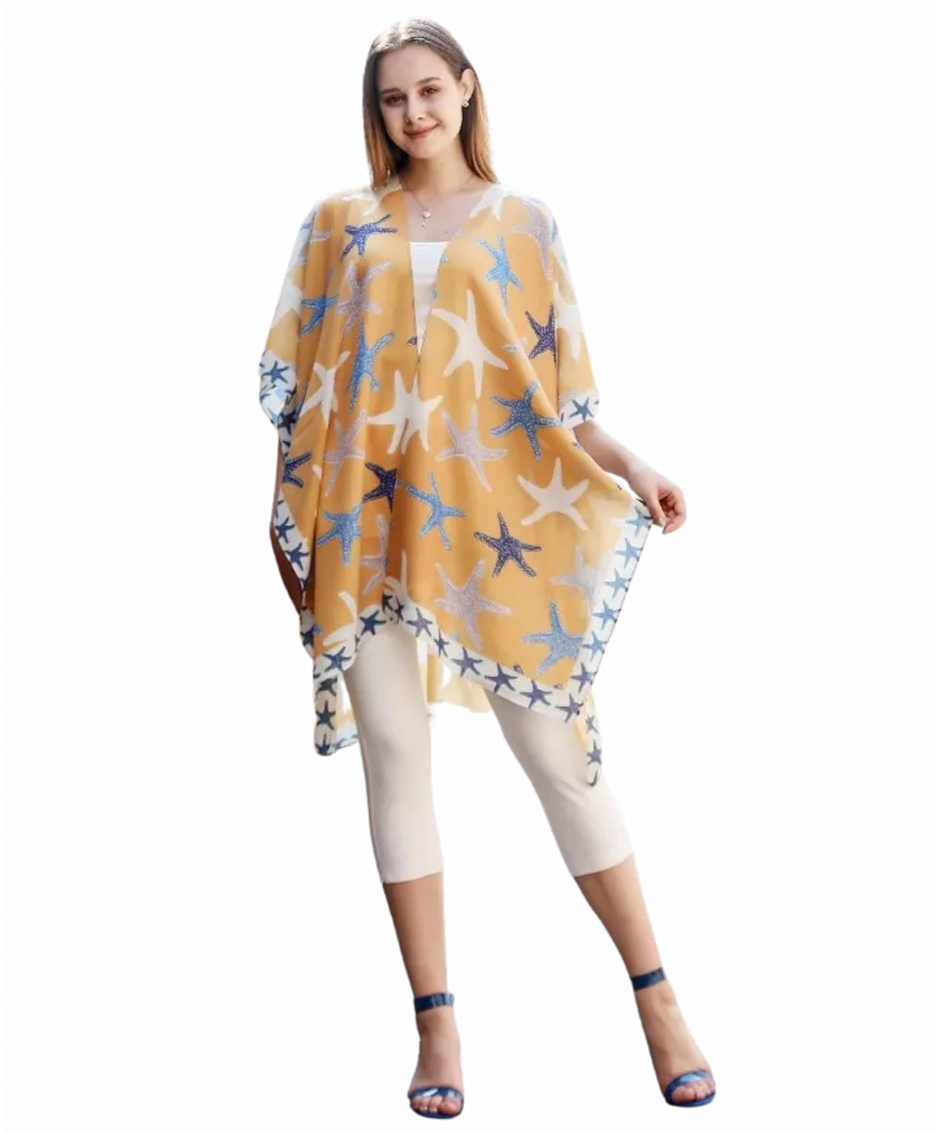 Starfish Border Accent Kimono