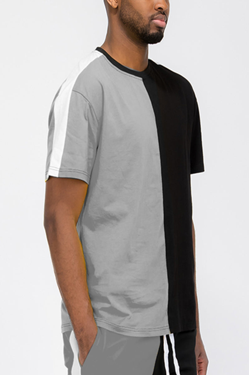 Split Two Way Tshirt - WT8519-GREYBLK-3XL
