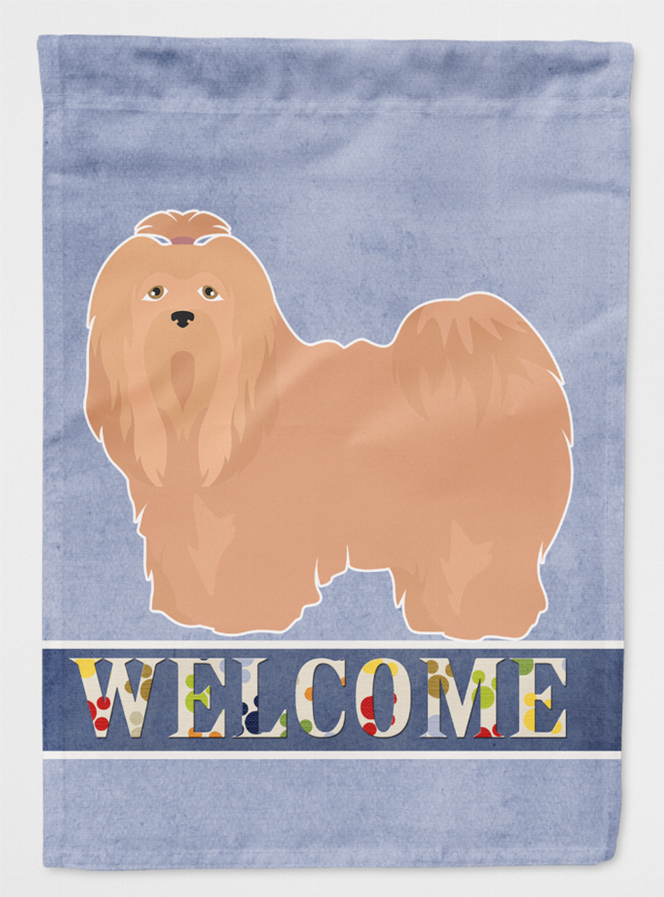 Tan Lhasa Apso Welcome Flag Canvas House Size