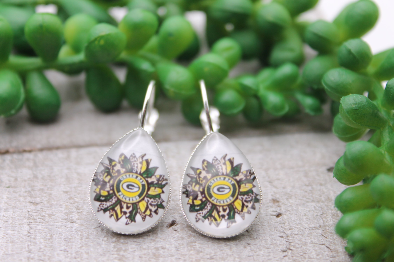 Packers Football Sunflowers || Glass Teardrop French Lever Earrings