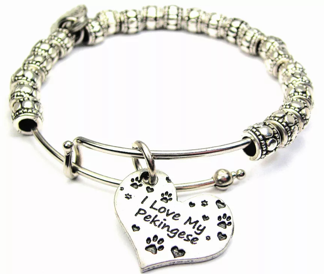 I Love My Pekingese Metal Beaded Bangle Bracelet
