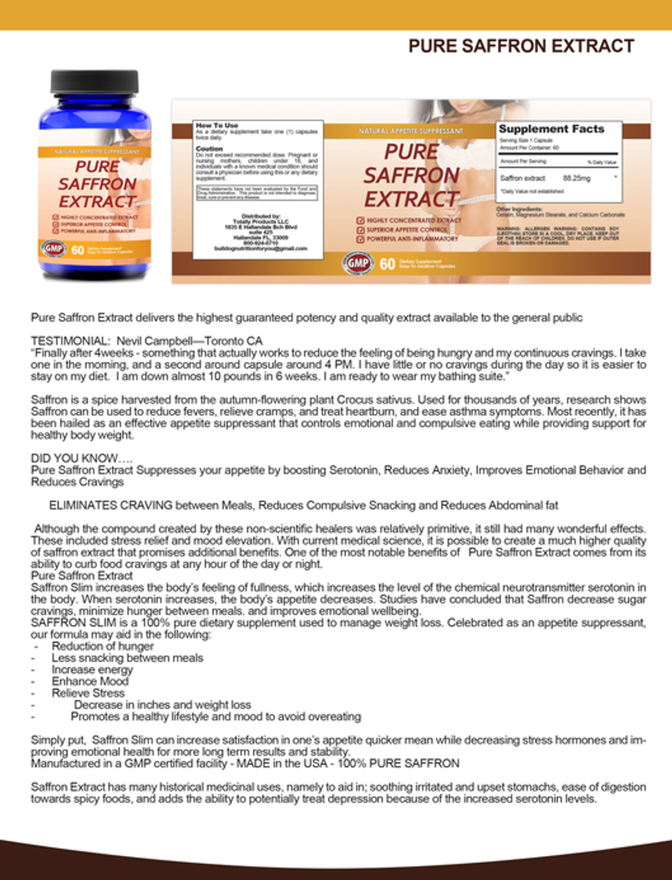 Pure Saffron Extract (60 Capsules)