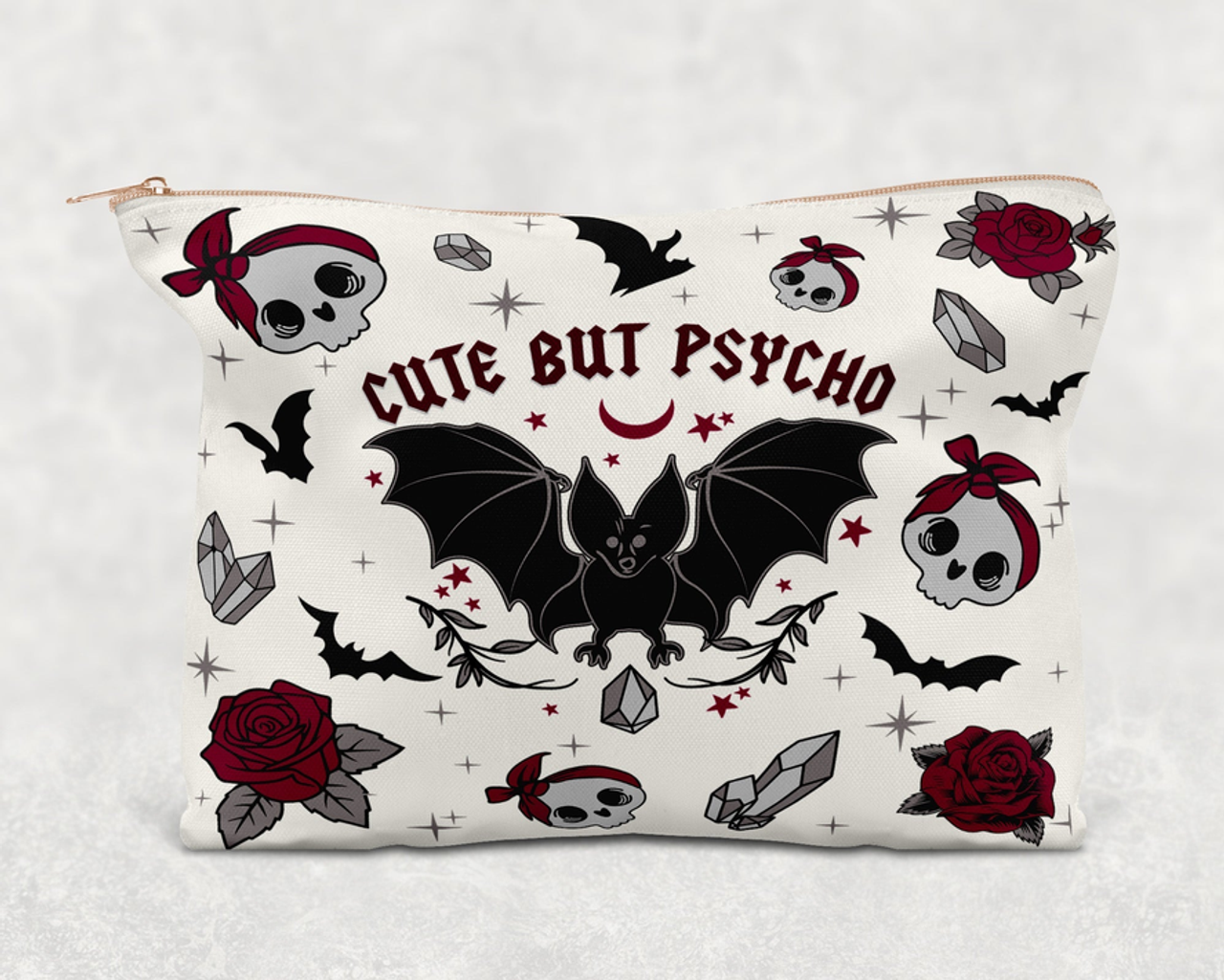Bat Cute But Psycho  Printed Canvas Zipper Bag Bat Cute But Psycho  Printed Canvas Zipper Bag
