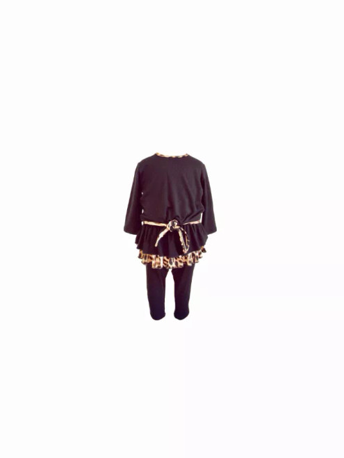 Black Leopard Top and Leggings with Skirt Set - L3A0219BLA3M