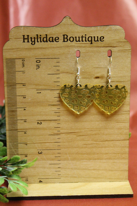 Gold Mirrored Leopard Hearts Valentine's Day Drop Earrings Gold Mirrored Leopard Hearts Valentine's Day Drop Earrings