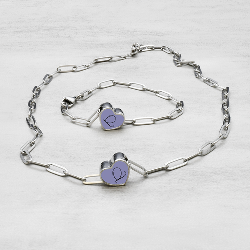 Pastel Initial Paperclip Necklace And Bracelet Set by Pink Box - CLRFLSET-8.24.PPC-HRT-SCRIP-Q-SLV