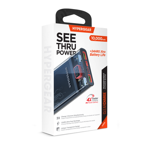 HyperGear 10,000mAh | ClearCharge Transparent Fast Charge Power Bank with 20W USB-C PD