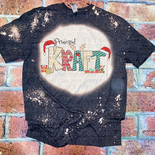 Personalized Christmas Teacher/Nurse/Etc Bleached Graphic Tee