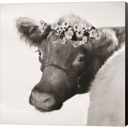 Brown Cow with Flowers by Lori Deiter, Canvas Art