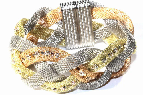 Three Tone Sparkle Braid Bracelet