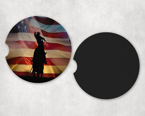 American Flag Cowboy|Car Coaster Set