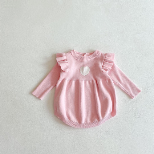 Baby Girl 1pcs Heart Embroidered Pattern Ruffle Long Sleeve Knit Onesies - JM2205101554-2000