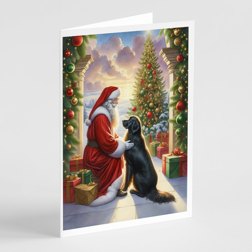 Flat-Coated Retriever and Santa Claus Greeting Cards Pack of 8
