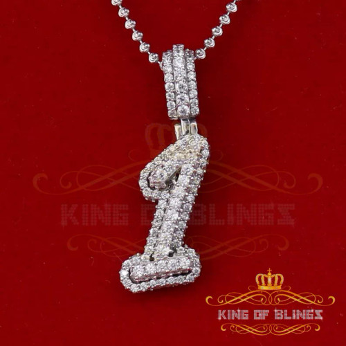 10k White Gold Finish Cursive 3D Numbers With Lab Created Diamonds Silver Pendant