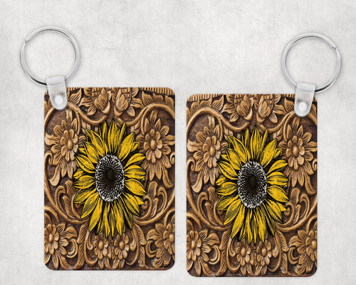 Tooled faux leather Sunflower Keychain Tooled faux leather Sunflower Keychain
