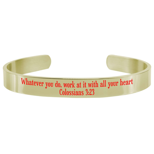 8Mm Solid Stainless Steel Colored Scripture Cuff In Gold By Pink Box - PinkBox-25-655
