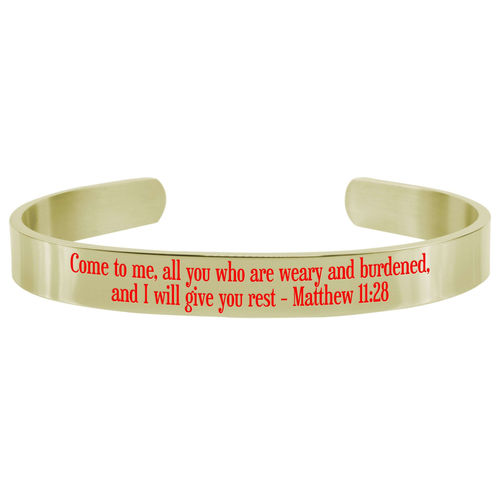 8Mm Solid Stainless Steel Colored Scripture Cuff In Gold By Pink Box - PinkBox-25-686