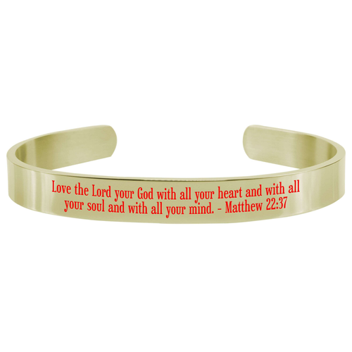 8Mm Solid Stainless Steel Colored Scripture Cuff In Gold By Pink Box - PinkBox-25-688
