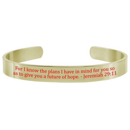 8Mm Solid Stainless Steel Colored Scripture Cuff In Gold By Pink Box - PinkBox-25-674