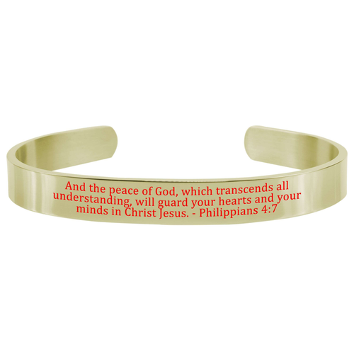 8Mm Solid Stainless Steel Colored Scripture Cuff In Gold By Pink Box - PinkBox-25-698