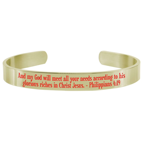 8Mm Solid Stainless Steel Colored Scripture Cuff In Gold By Pink Box - PinkBox-25-696