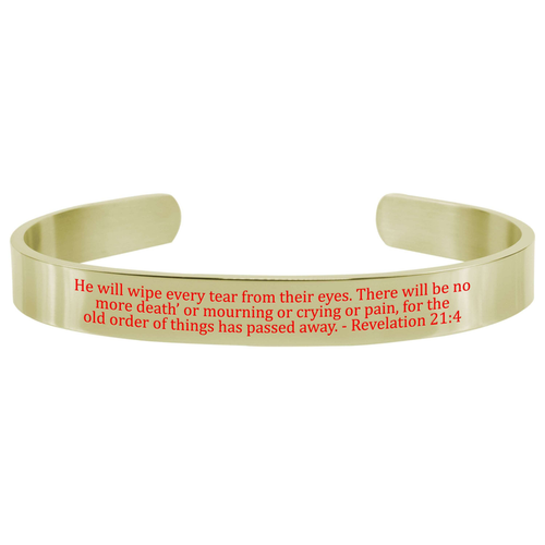 8Mm Solid Stainless Steel Colored Scripture Cuff In Gold By Pink Box - PinkBox-25-712