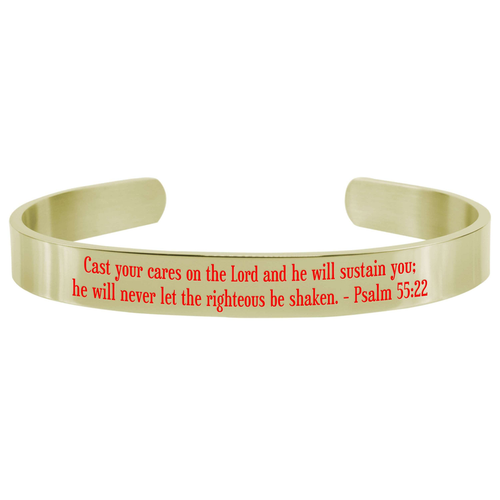 8Mm Solid Stainless Steel Colored Scripture Cuff In Gold By Pink Box - PinkBox-25-710