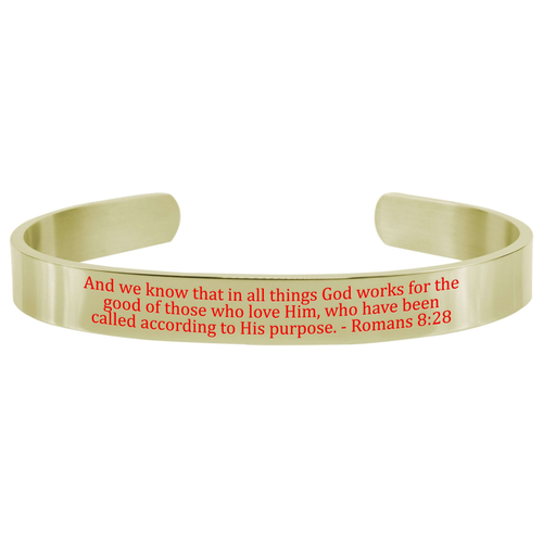 8Mm Solid Stainless Steel Colored Scripture Cuff In Gold By Pink Box - PinkBox-25-716