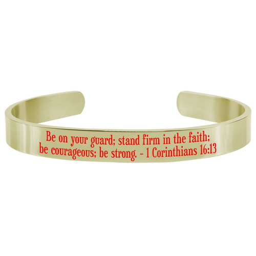 8Mm Solid Stainless Steel Colored Scripture Cuff In Gold By Pink Box - PinkBox-25-642