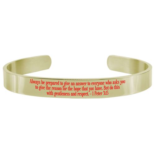 8Mm Solid Stainless Steel Colored Scripture Cuff In Gold By Pink Box - PinkBox-25-646