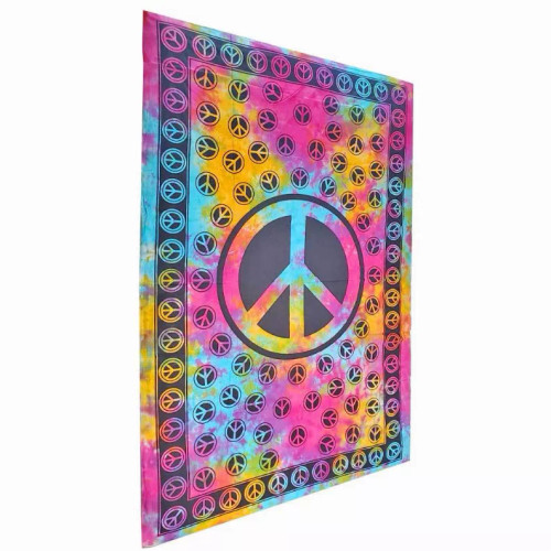 Tie Dye Peace Sign Tapestry Wall Hanging Coverlet