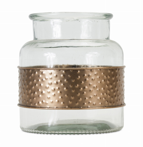 Jar With Metal Wrap (Set of 2) 7.5" x 7"H Glass/Iron