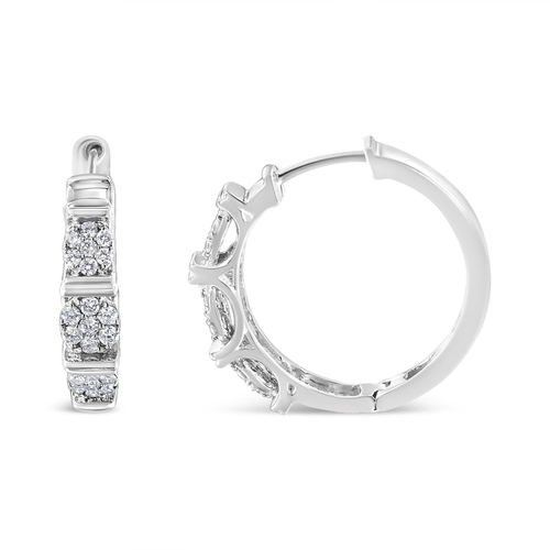 .925 Sterling Silver 1/2 cttw Round-Cut Diamond Floral Cluster Hoop Earring (I-J Color, I2-I3 Clarity) .925 Sterling Silver 1/2 cttw Round-Cut Diamond Floral Cluster Hoop Earring (I-J Color, I2-I3 Clarity)