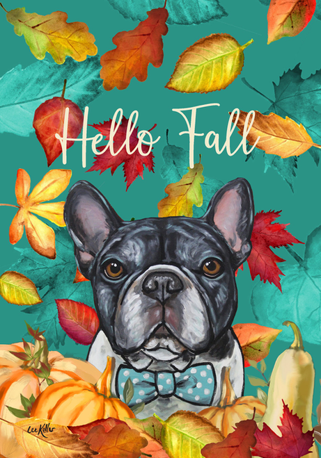 French Bulldog Black/White - Hippie Hound Studios Fall Leaves  House and Garden Flags - HH13253