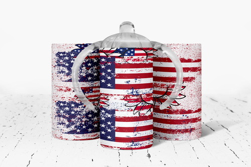 Sunflower American Flag Insulated Kids Dual Lid Sippy Cup Tumbler