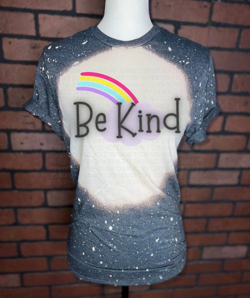 Be Kind Rainbow Bleached Graphic Tee - TheBlendedOwl000081