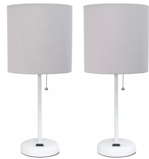 LimeLights Stick Lamp with Charging Outlet and Fabric Shade 2 Pack Set - LC2001-GOW-2PK