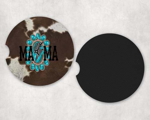 faux cowhide Mama Neoprene Car Coaster Set