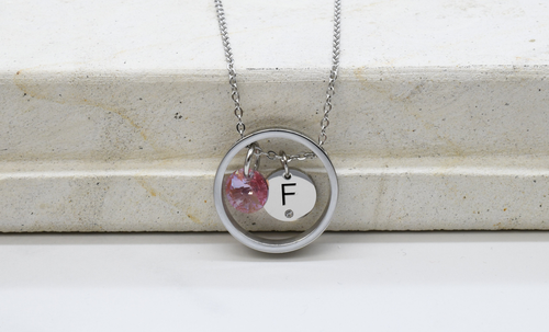 Initial Ring Necklace With Austrian Crystal By Pink Box - PinkBox3-11045
