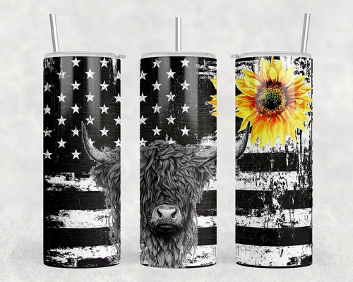 American Flag Highland Cow|Skinny Tumbler|Optional Bluetooth Speaker| Speaker Color Varies