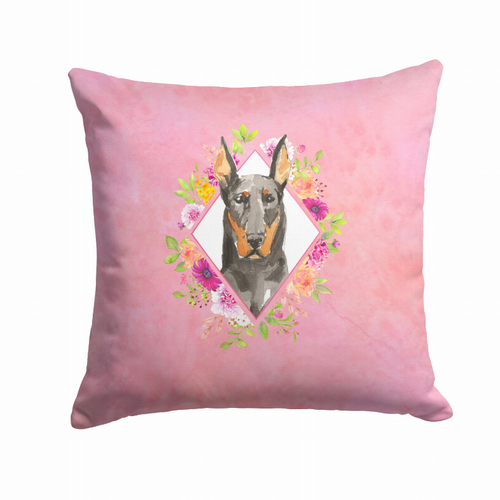 Floral Design with Dog Picture Fabric Decorative Pillow - CK4241PW1414