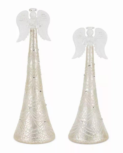 LED Angel (Set of 2) 9.5"H, 11"H Glass 6 Hr Timer 3 AAA Batteries, Not Included