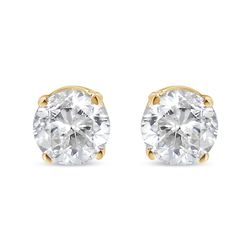 14K Yellow Gold 1/3 Cttw Round Brilliant-Cut Near Colorless Diamond Classic 4-Prong Stud Earrings (J-K Color, I1-I2 Clarity)