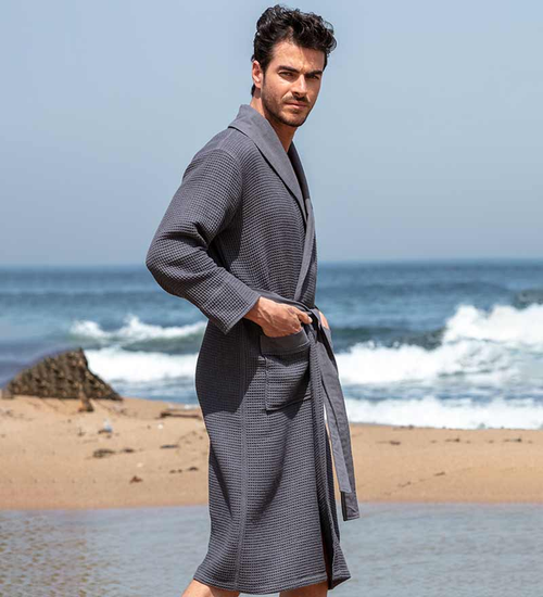 Men's Luxury Long Waffle Bathrobe - BC-RWP112M-CHA-L28