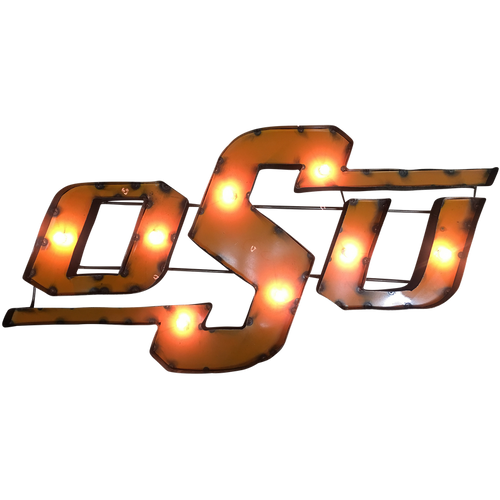 Oklahoma State University "OSU" Lighted Recycled Metal Wall Decor