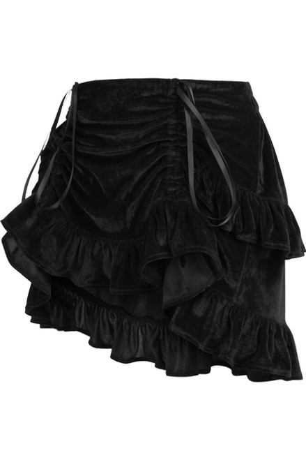Black Velvet Ruched Bustle Skirt