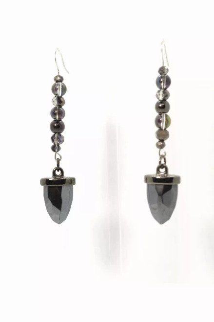 Hematite Drop and Glass Earrings