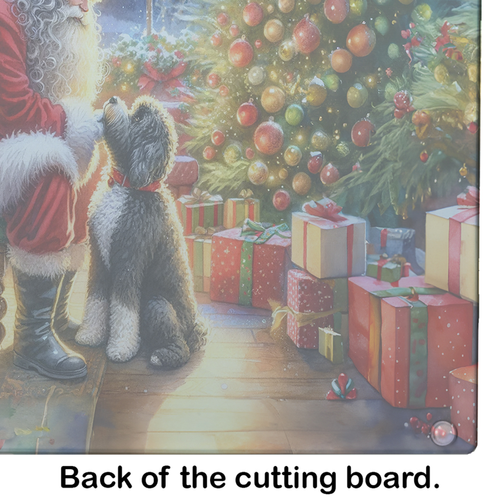 Portuguese Water Dog and Santa Claus Glass Cutting Board