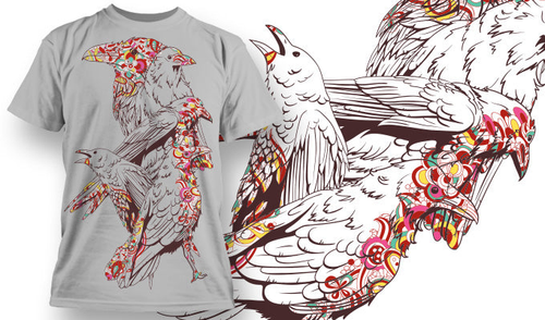 Birds/Floral EPS Premium T-Shirt