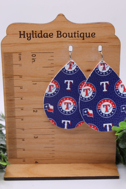 Texas Rangers Baseball || Faux Leather Teardrop Dangle Earrings || Single-Sided Texas Rangers Baseball || Faux Leather Teardrop Dangle Earrings || Single-Sided